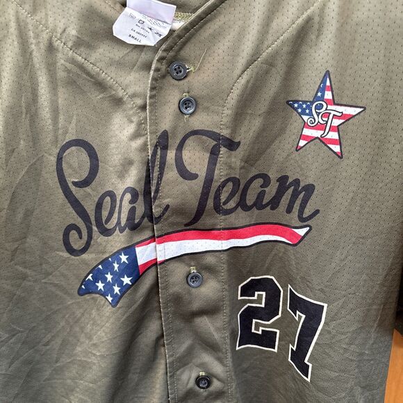 Don Alleson Athletic Baseball Jersey Green Seal Team 27 Buttons S Short Sleeve - Picture 5 of 9